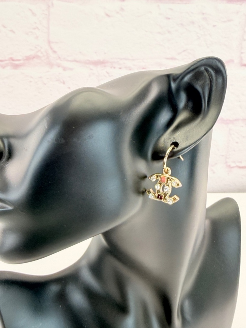 Chanel CC Rhinestone Crystal Gold-Tone Logo Drop Earrings